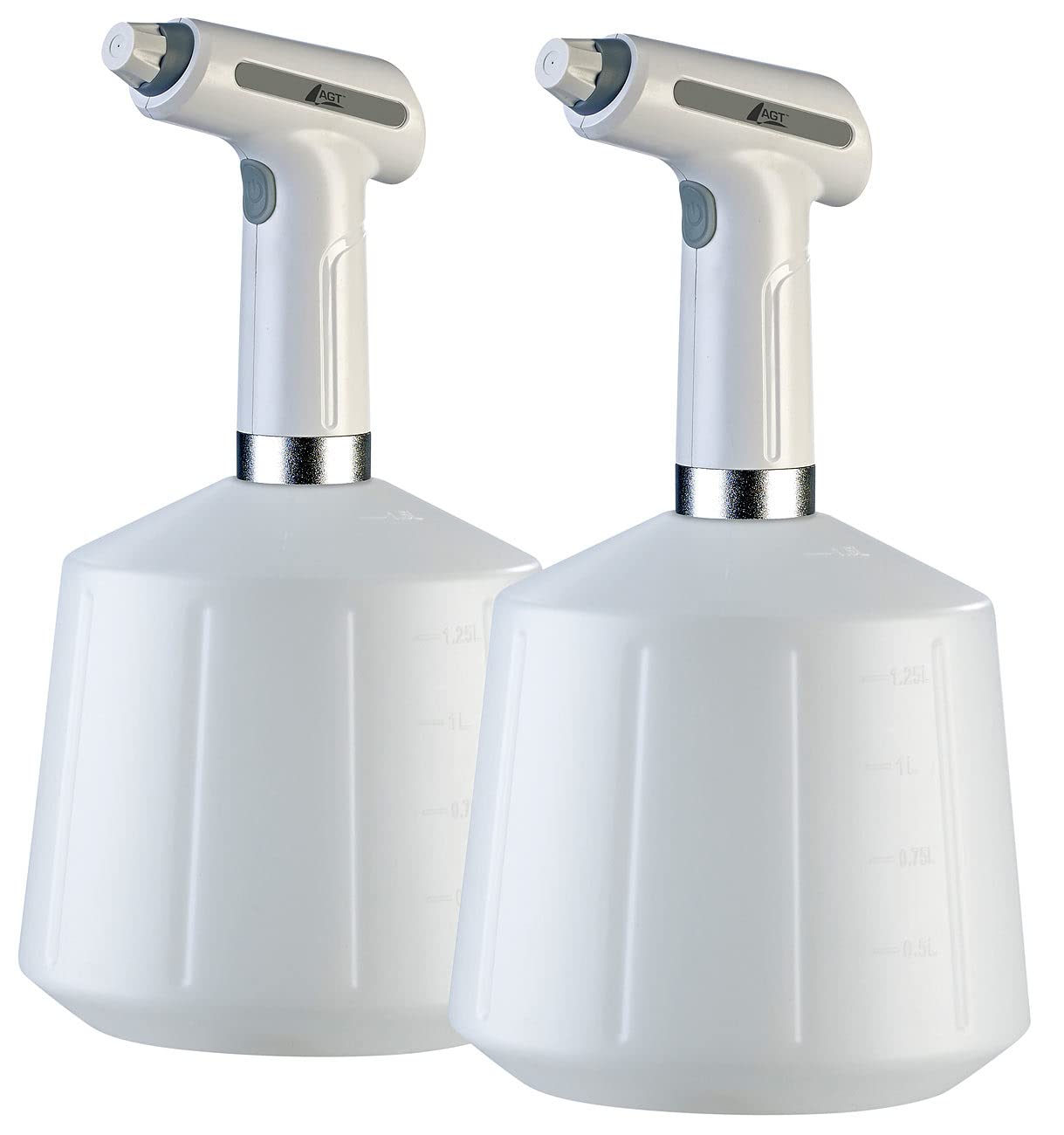 AGT Akku Sprühflasche: 2er-Set Akku-Pump-Drucksprüher mit Einstell-Düse, je 1,5 Liter (Sprayflasche, automatischer Wassersprüher, Kühl)