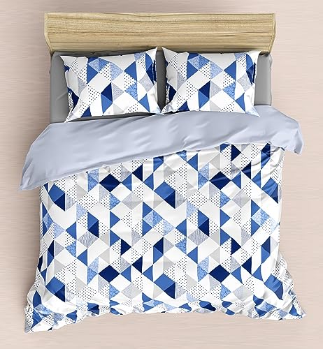 Image of Geometric Bedsheet for Double Bed King Size Cotton, 1 Pure Cotton King Size Bedsheet with 2 Pillow Covers 108x108 Inches | 210 TC Super King Size Bedsheet (Blue)