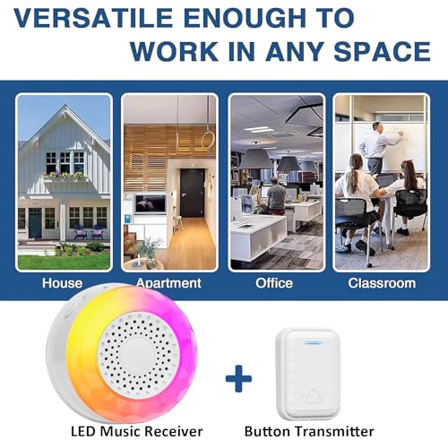 Image of Wireless Doorbell with Safety Alarm & Night Light for Home and Office, Upto 350M Range with 62 Chimes, Diamond Shape, 6 RGB LED modes, 4 Level Volume, Calling Bell (Transmitter & Receiver)