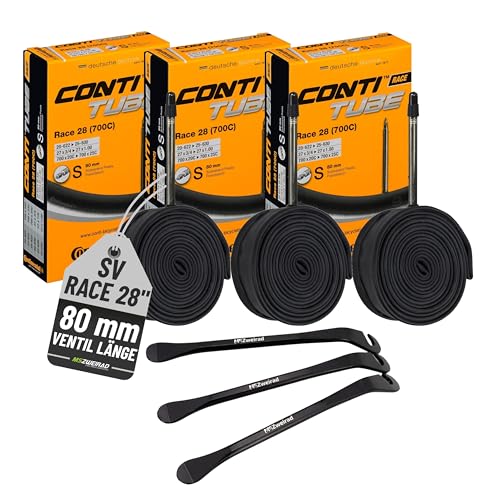 3er Set Continental Fahrradschlauch Race 28 Zoll SV 80mm (20/25-622/630) +...