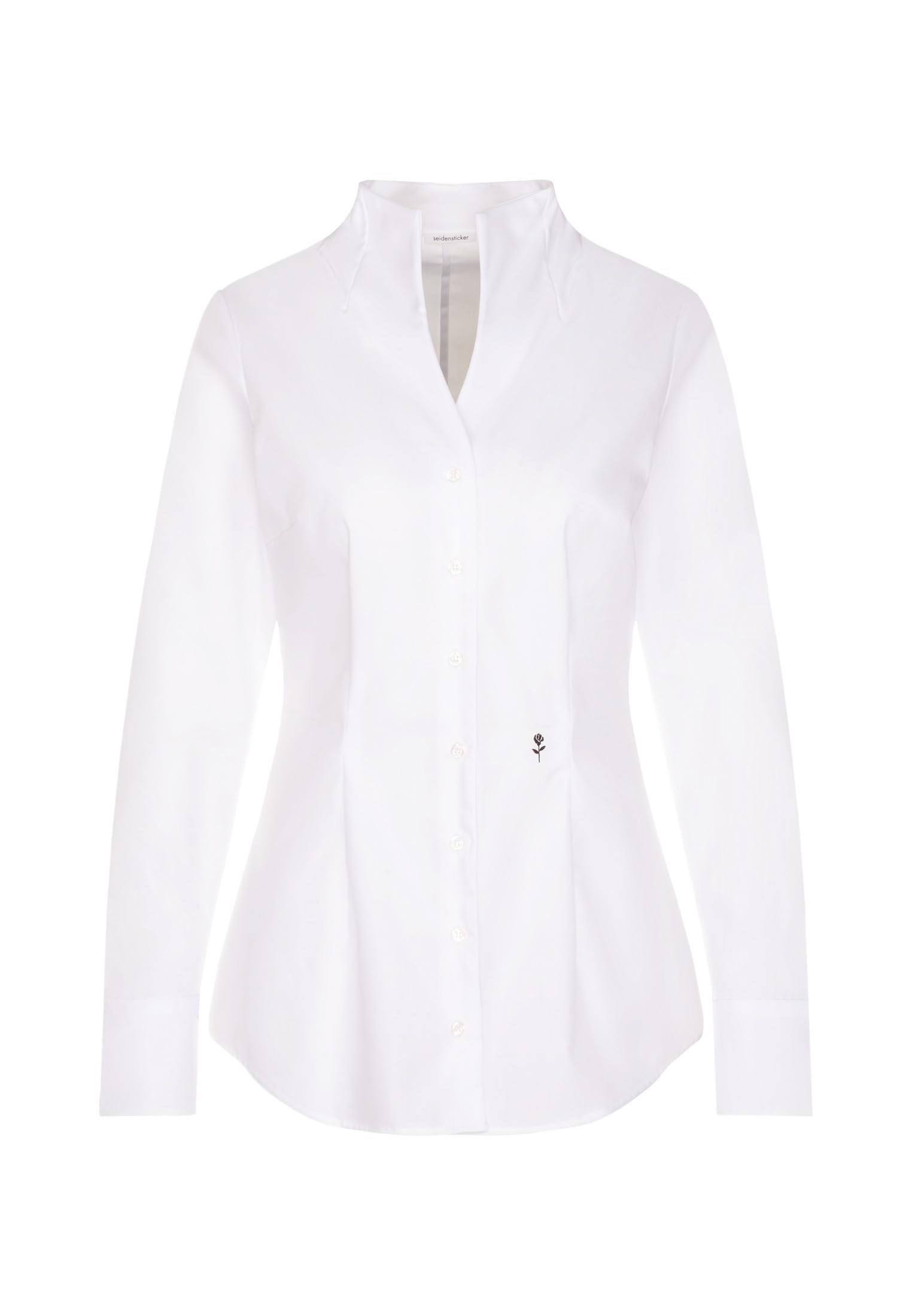 Seidensticker Damska bluzka - bluzka miejska - nie wymaga prasowania - bluzka z kołnierzem kielichowym - krój slim fit - długi rękaw - 100% bawełna, biały, 44
