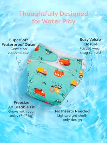 Image of SuperBottoms Reusable Swim Diaper | UNO SuperSoft Cloth Diaper Shell with Velcro | Adjustable Fit for 3M to 3Y | No Insert Needed | Rash-Free & Eco-Friendly Baby Swim Diaper