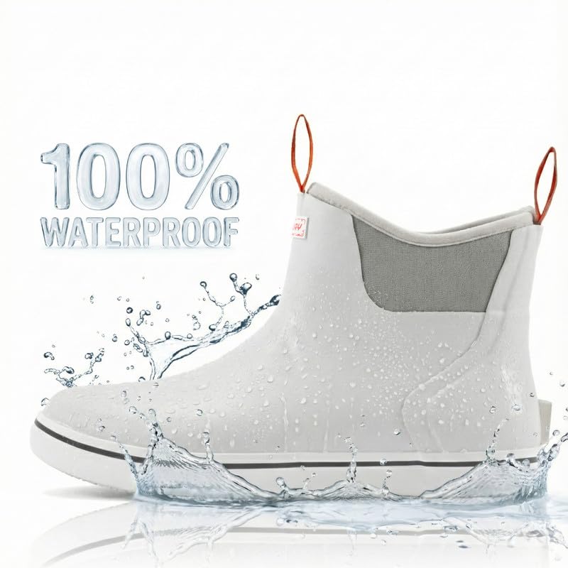Image of SUREWAY Men's Waterproof Ankle Deck Boots | Lightweight, Professional Slip Resistant, Neoprene Rubber Rain Boots