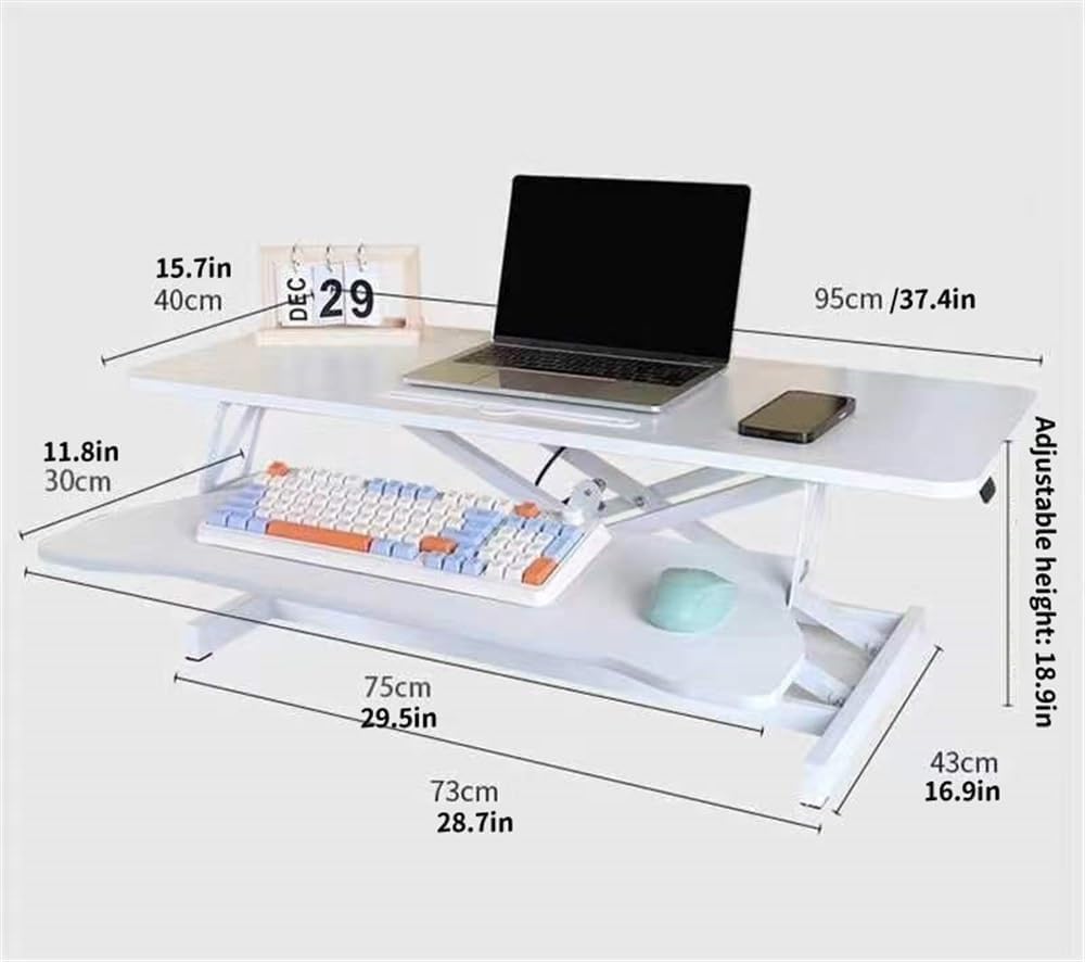 Convertitore per scrivania regolabile in altezza con vassoio per tastiera, supporto regolabile in altezza per laptop e monitor singolo, postazione di lavoro per ufficio domestico (37.4*15.7in)