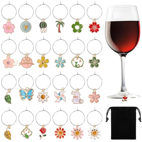 SANNIX Spring Floral Wine Charms