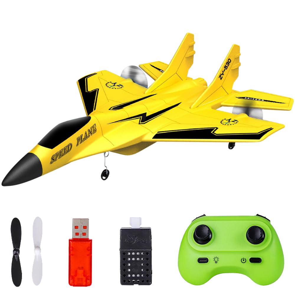HOVCEH RC Airplane, 2.4GHz Remote Control Plane with LED Light Strip, 2CH RC Plane Ready to Fly, Remote Control Wireless Airplane Toy (Yellow)