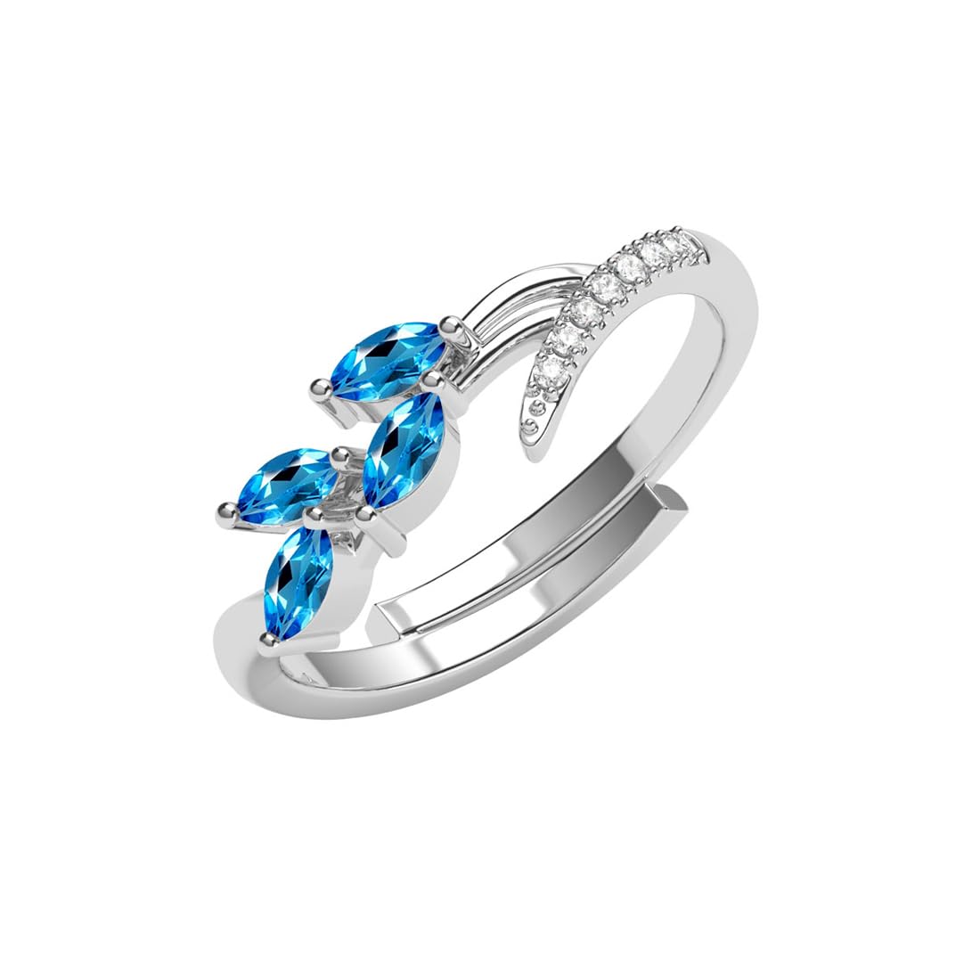 Clara Pure 925 Sterling Silver Tonje Curved Blue Leaf Finger Ring | Swiss Zircon Platinum Plated | Size Adjustable | Gift for Women Girls Wife Girlfriend (B0D9BM1YZG) Amazon Price History, Amazon Price Tracker