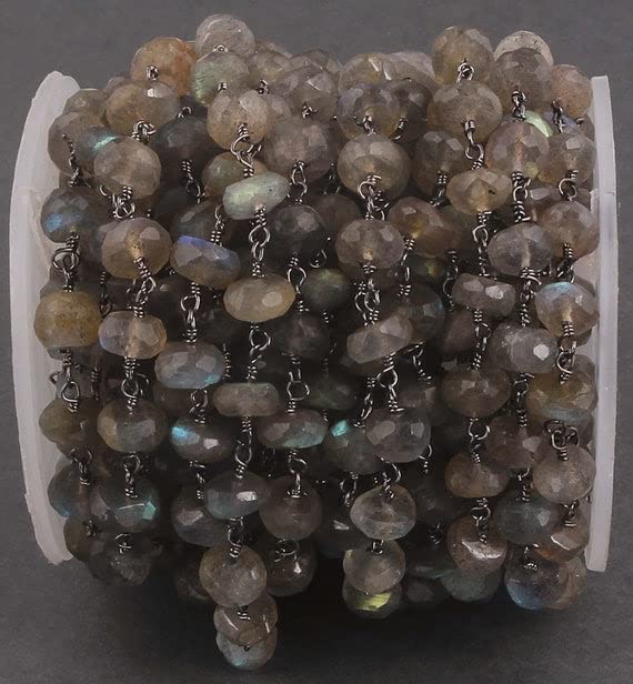 Chaîne Rosaire Labradorite Véritable et Fil Noir LKBEADS pour Bijoux Haute Qualité