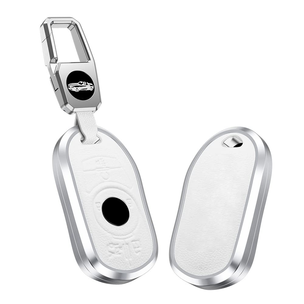 Car Key Fob Cover Fit for Buick Envision Enclave GL8 Key Protective Cover Keychain Leather Metal Key Holder White