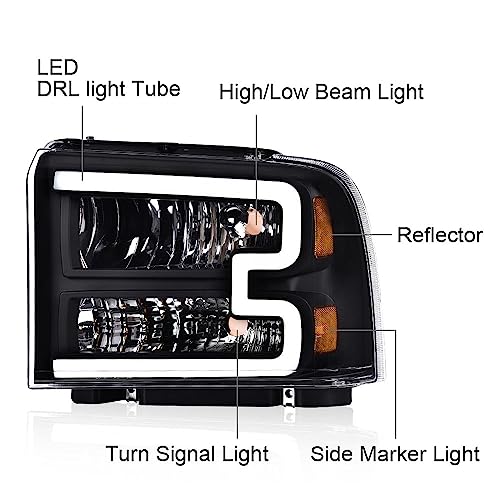 Image of PIT66 LED Headlights Assembly Fit 2005-2007 Ford F250-F550, 05 Excursion
