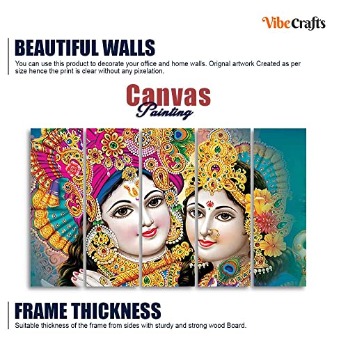 Image of VIBECRAFTS Beautiful Radha Krishan Canvas Wall Painting Five Pieces For Home|Office|Living Room|Gift (PTVC5Pcs4 8582)