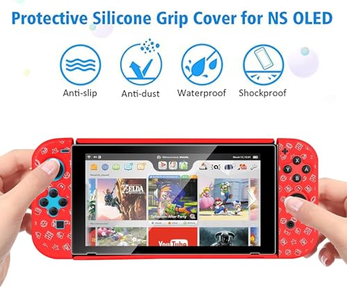 Image of TMG Switch Protective Case Design for Dockable Hard Shell Shockproof Cover Skin, Design for Switch OLED-Red