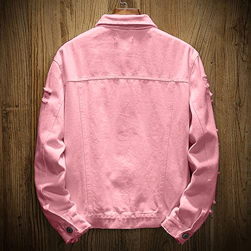 Men's Distressed Denim Jacket Casual Ripped Holes Button Down Trucker Jackets Jean Coat3