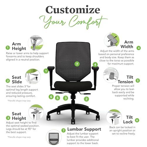 Image of HON Solve Office Chair, Ergonomic Office Chair Mesh Back Support, Adjustable Lumbar Support, Height Adjustable Arms, Titanium Frame, Black