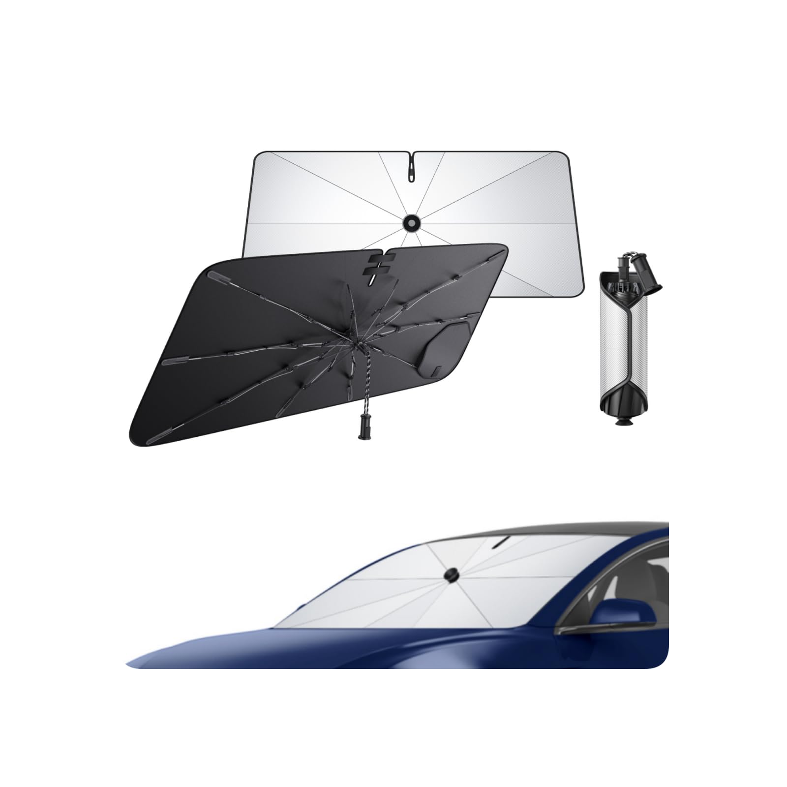 ECOZEN Parasol para Parabrisas Delantero de Coche Tesla Model 3 2018-2026, Parasol Autoadhesivo Coche Delantero Plegable Protección UV y Solar Parasol de Verano Accesorios Tesla Model 3
