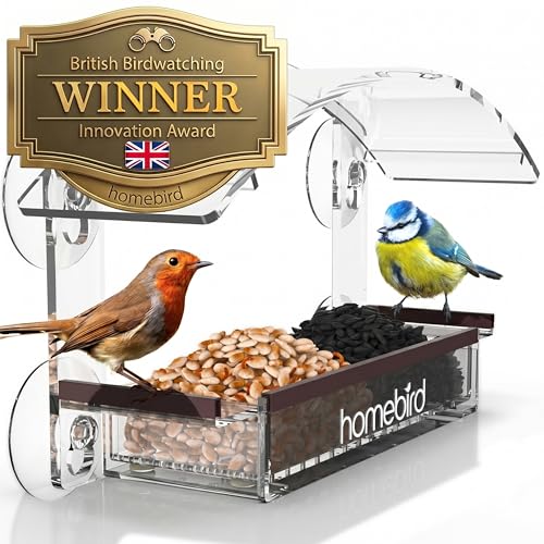 Window Bird Feeder with Strong Suction Cups HOMEBIRD Window Feeder with Removable Seed Tray For Bird Watching Bird Feeders for Small Birds Squirrel Proof Bird Feeder Box