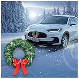 Carbella Christmas Wreath for Car Truck SUV Van, LED Light Up with Red Bow Decoration Ornament Mount Xmas Artificial Pine Water-Proof Winter Holiday Wreath Mounting Hardware Included (11" x 11")