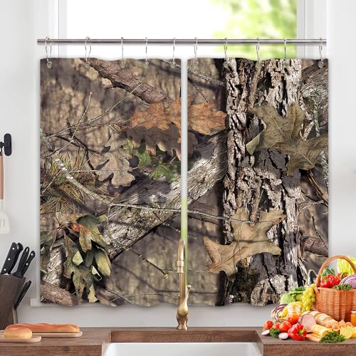Jawo Camo Curtains Camo Hunting Kitchen Curtains, Mossy And Oak Camouflage Patterns Kitchen Window Curtain With 10Pcs Hooks cover