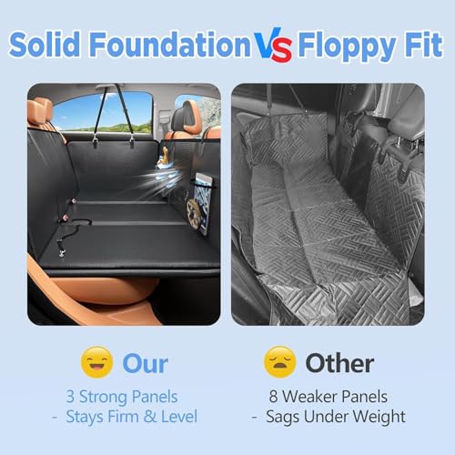 Image of Dog Car Seat Extender with Hard Bottom and Mesh Window, Waterproof Backseat Protector for Car, SUV, Truck Travel and Camping (Brown, PU Leather)