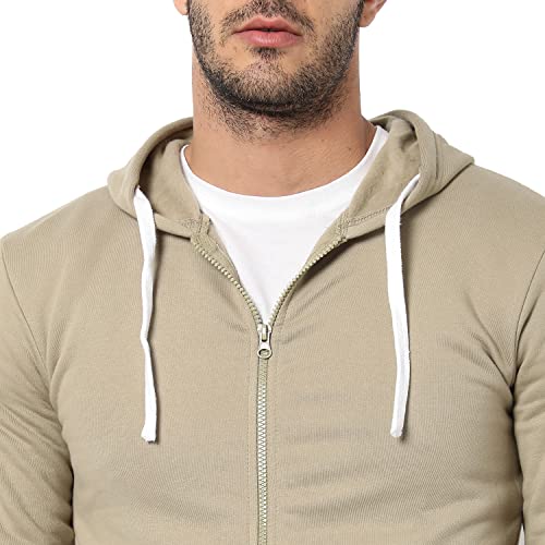Image of CAHOOT Men's Dark Blue Zip-Front Hoodie with Contrast Drawstring for Casual Wear | Long Sleeve | Hooded Neck | Zipper Closure | Cotton Sweatshirt Crafted with Comfort Fit for Everyday Wear
