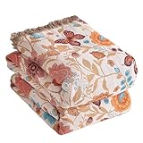 Bailix Colcha Boho Premium 100% Algodón Manta Acogedora con Flecos Doble Cara Muselina Manta Boho 200x230cm, Manta de Verano para Salón Blanco/Azul Marino