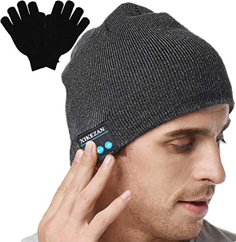 Xikezan Casque unisexe en tricot Bluetooth V4.2 avec haut-parleurs stéréo intégrés Taille unique. gris foncé