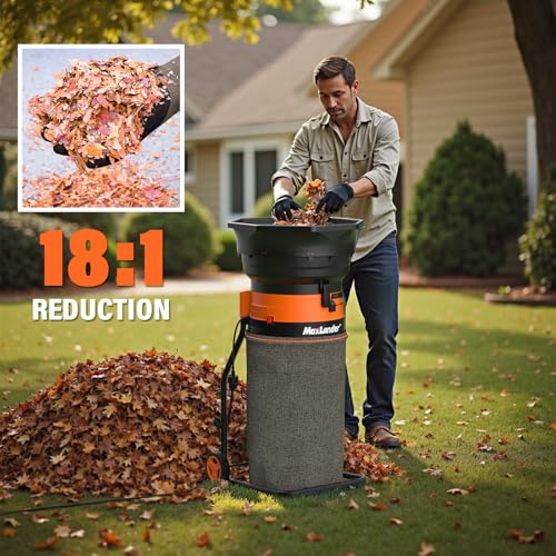 Image of MAXLANDER Electric Leaf Mulcher /Shredder, 15 Amp 8400 RPM Leaf Grinder with 18:1 Mulching Ratio, Adjustable Control Dial, 20 Cutting Lines, Goggles, Gloves & Leaf Scoops for Wet /Dry Leaves