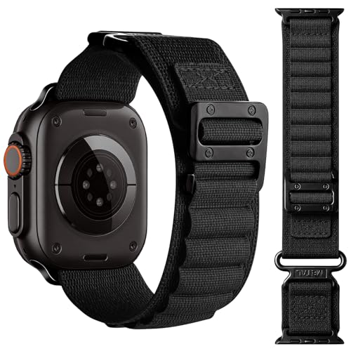 Image of Fullmosa Nylon Alpine Loop Strap for Apple Watch 49 46 45 44 42mm, Black | Compatible with iWatch Ultra3 /2 /1, SE3 /2 /1, Series 11 /10 /9 /8 /7 /6 /5 /4 /3 /2 /1, G-style Hook, Sport Band for Men