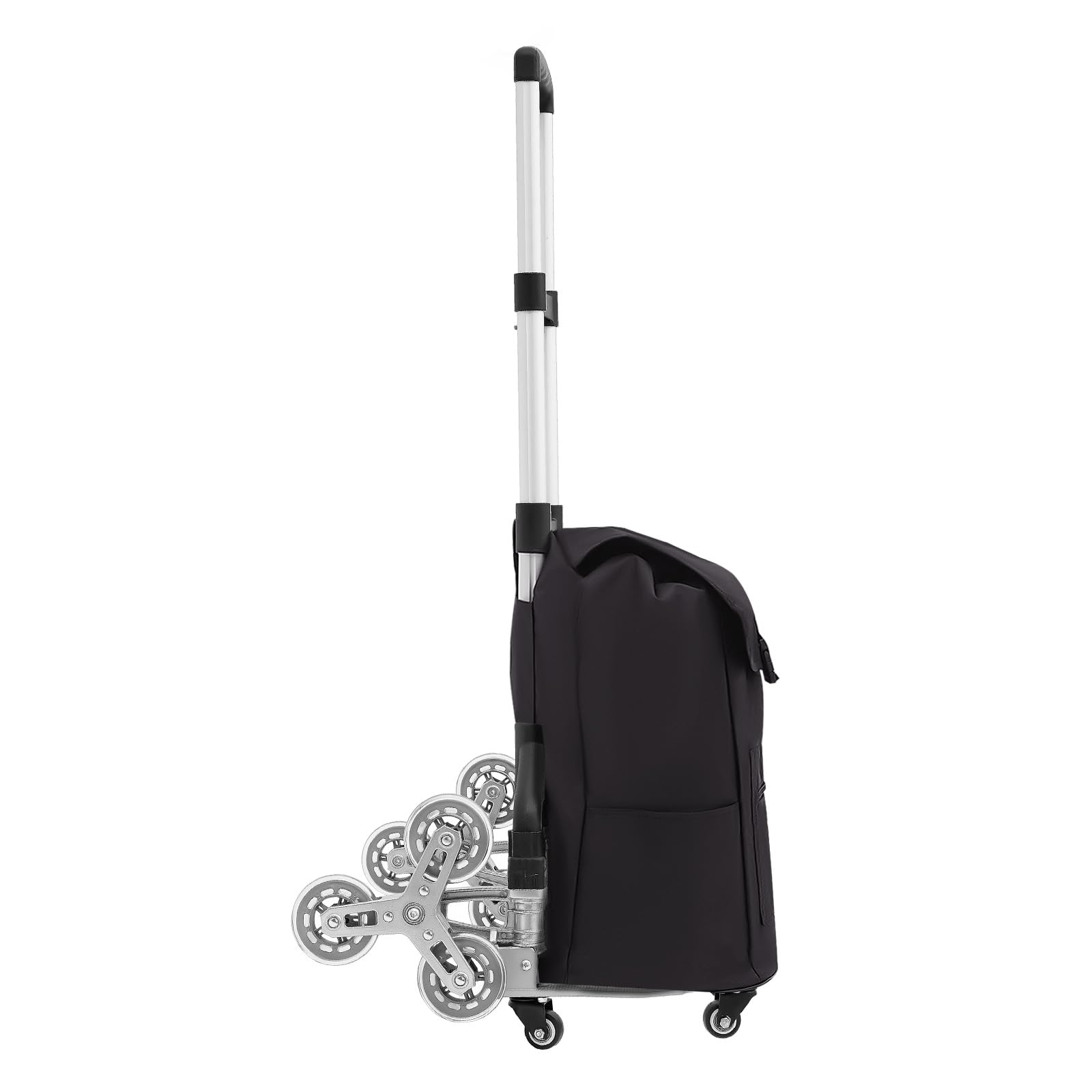 Carrello pieghevole con manico regolabile in altezza e borsa impermeabile rimovibile, carico 75 kg, carrello della spesa con 6 ruote (nero)