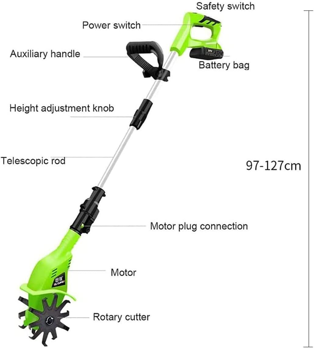 ZCX Rotavator inalámbrico Cultivador/cultivador eléctrico, alimentado por batería de 4000mAh, cultivador eléctrico inalámbrico con operador a pie, cultivador de herramientas de jardín para cultivador