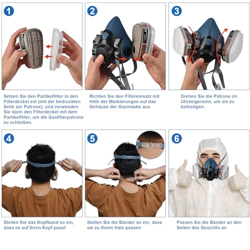 Tigvio Atemschutzmaske, Gasmaske Set, Staubmaske Staubschutzmaske für Lackieren Dämpfe Schutz Schleifen, Staubmasken Atemschutz Feinstaub, Schutzmaske mit Schutzbrille, Staubmaske mit Filter