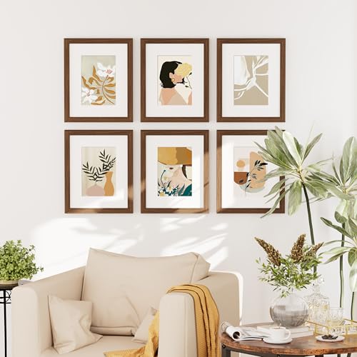 decorUhome 8x10 Picture Frame Set of 10, Display Photos 5x7 with Mat or 8x10 Unmatted for Picture Frames Collage Wall Decor, Brown