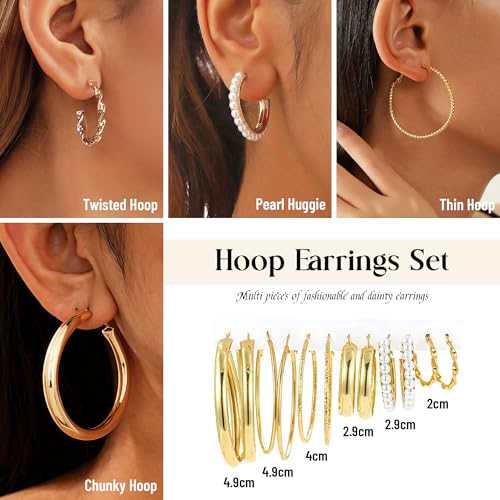 Image of 105 Pcs Gold Jewelry Set for Women Costume Jewelry Multi Layer Necklace Stackable Bangle Link Bracelet Stud Hoop Earrings Knuckle Rings Hair Tie Headband Set Jewelry Pack for Women