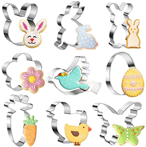 Molde de horneado de 9 piezas, molde de galleta para pastel / galleta / PAN / galleta / Mousse, gadget de cocina hecho de acero inoxidable , fiesta de Pascua / Navidad / Picnic Cover