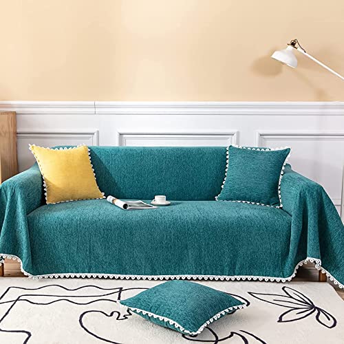 Yqjymfz Couch Covers Cushion Couch With White Daisy Flower Lace Tassel Sofa Slipcover Furniture Protector Sectional Sofa L Shape Futon Couch Cover (Color : Dark Green Size : 71X 134Inch) #TOP19