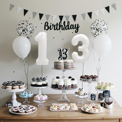 Image of TONIFUL Number Balloon 16 Inch 10 Pcs White 0-9 Birthday Number Balloons | Small Custom Digital Mylar Foil Ballons for Birthday Baby Shower Graduation Anniversary 2027 New Year Eve Party Decorations