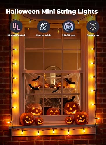 Image of Minetom 100-count 25Ft.Yellow & Orange Candy Corn Incandescent Mini Halloween String Lights for Outdoor & Indoor Halloween Decoration, Waterproof & Connectable
