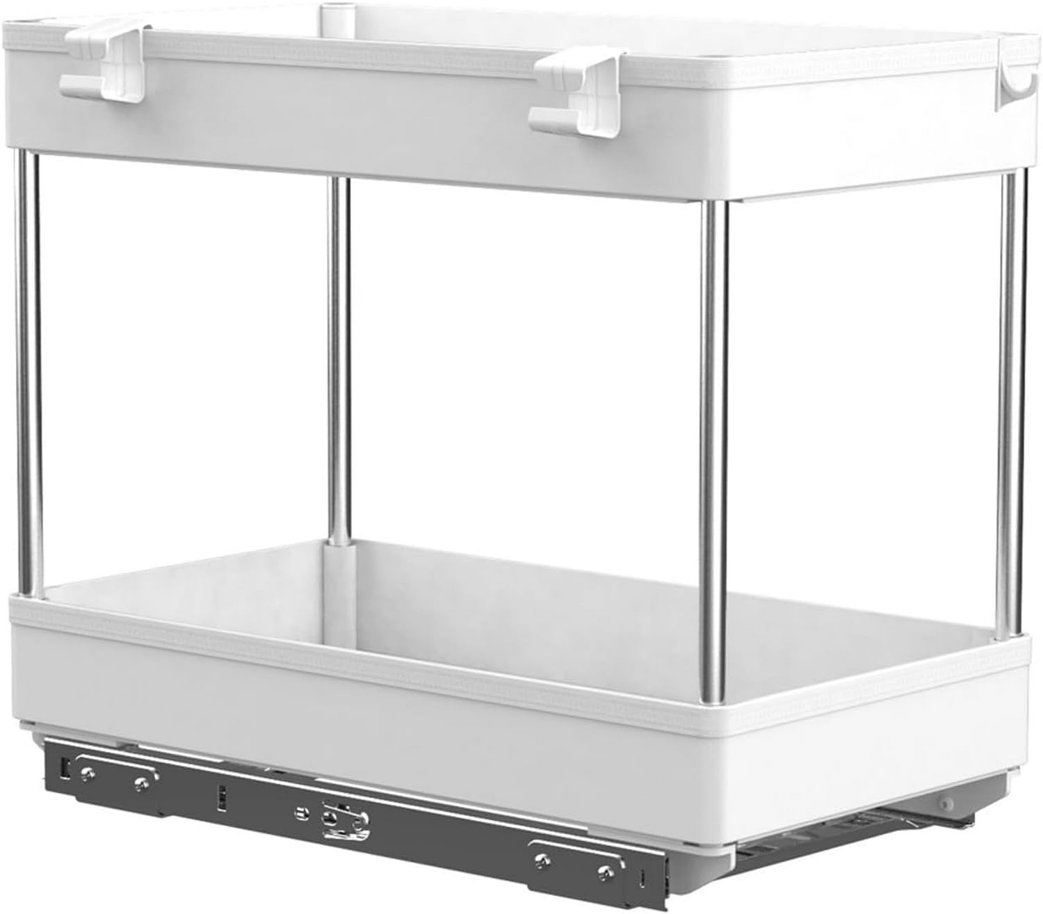 Estante para fregadero de cocina, organizador para debajo del fregadero, cesta con riel deslizante, estante de almacenamiento de metal blanco, ideal para encimera, despensa, escritorio, organizador