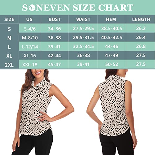 Soneven Womens Sleeveless Button Down Shirts Printed Golf Polo Shirts Summer Business Casual Work Tanks Tops Polka Dots #TOP5
