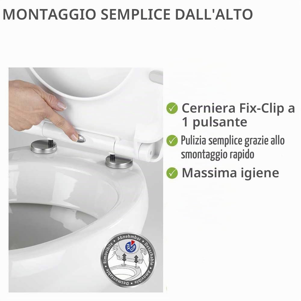 WENKO DIE BESSERE IDEE 24267100 Sereno con Sedile WC in Rilievo con abbassamento Automatico, Fissaggio igienico Fix-Clip, Multicolore