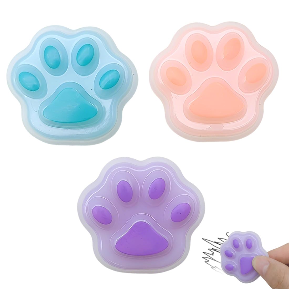 3 Piezas Gomas de Borrar con Forma de Patitas de Gato - Borrador para Bolígrafo de Gel y Borrador de Silicona para Tinta Térmica - Diseño Adorable para Material de Oficina