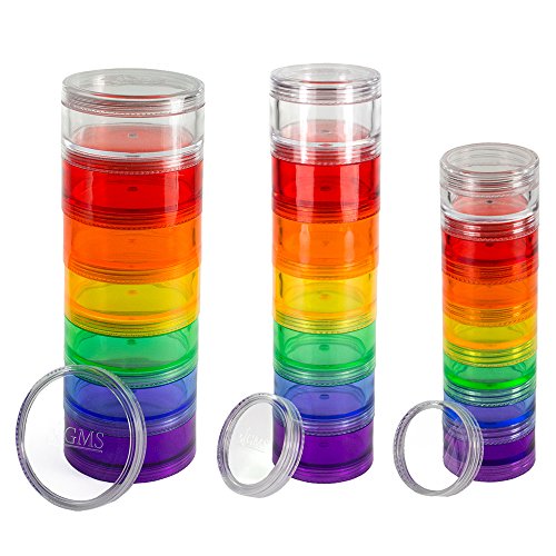 GMS® 7 Day Stackable Pill Organizer with Extra Lid for Travel - (3 Pack) 1 Small, 1 Medium and 1 Large Size and 1 Extra Lid Each