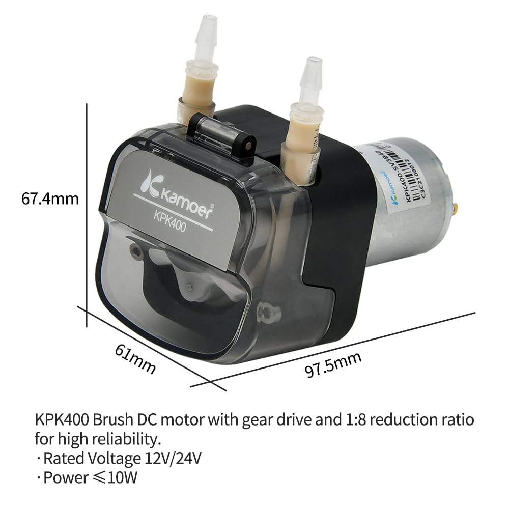 Kamoer KPK400 Schlauchpumpe, 24V DC, Flüssigkeitsdosierpumpe mit hohem Durchfluss, 360 ml/min, BPT-Schlauch, 4,8 mm Innendurchmesser x 8 mm Außendurchmesser, 3 Rotoren