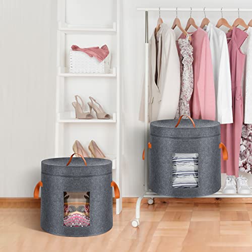 2 Pcs Hat Storage Box 17 X 10.3 Inches Stackable Round Brim Hats Case Foldable Clothes Storage Container Cowboy Hat Stuffed Animal Toy Organizer With Lid,Shoulder Strap And Clear Window (2 Pieces) #TOP4