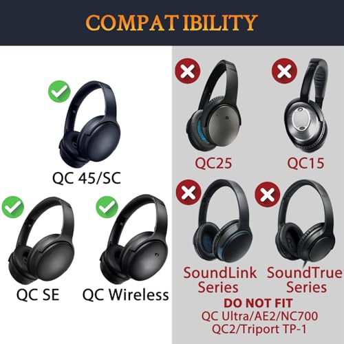 Image of SOULWIT Earpads Replacement for Bose QuietComfort 45 (QC45) /QuietComfort SE (QC SE) /New Quiet Comfort Wireless Over-Ear Headphones, Ear Pads Cushions with Softer Protein Leather - Blue