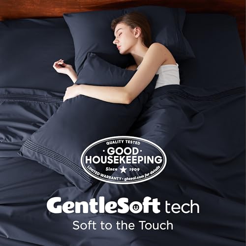 Image of Bedsure Twin XL Sheets Dorm Bedding, GentleSoft Breathable Extra Long Twin Sheets & Pillowcases, Moisture Wicking Cooling, Deep Pocket Fits Mattress Up to 21 Inches Thick, Navy