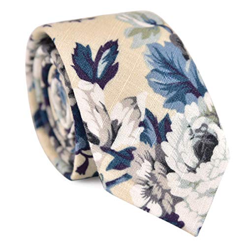 Image of JESLANG Men's Cotton Printed Floral Tie 2.56 inch Skinny Narrow Necktie Various Designs