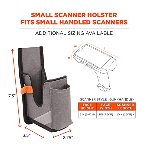 Image of Ergodyne Squids 5540 Barcode Scanner Holster Pouch for Gun Grip Mobile Computers, Holder for Handheld Bar Code Scanners, Belt Loop Attachment Gray Small