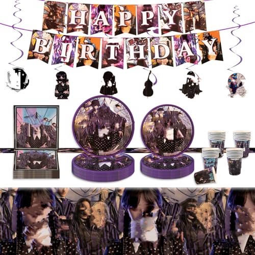 58PCS Geburtstagsdeko Kindergeburtstag Partygeschirr Set mit Teller Becher Servietten Tischdecke Hängende Wirbel Banner Thema Party Deko Set für Geburtstagsdeko Junge Mädchen 10 Gäste