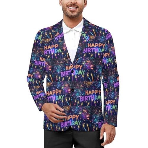 Happy Birthday to You Mens Suit Jacket Lapel Blazers V Neck Button Business Coat Tuxedo for Wedding Party